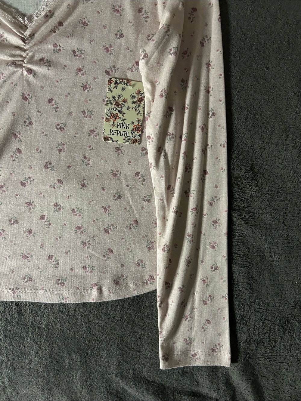 Pink Republic Light Pink Floral Lace-Trim Long Sleeve Top - Picture 6 of 10